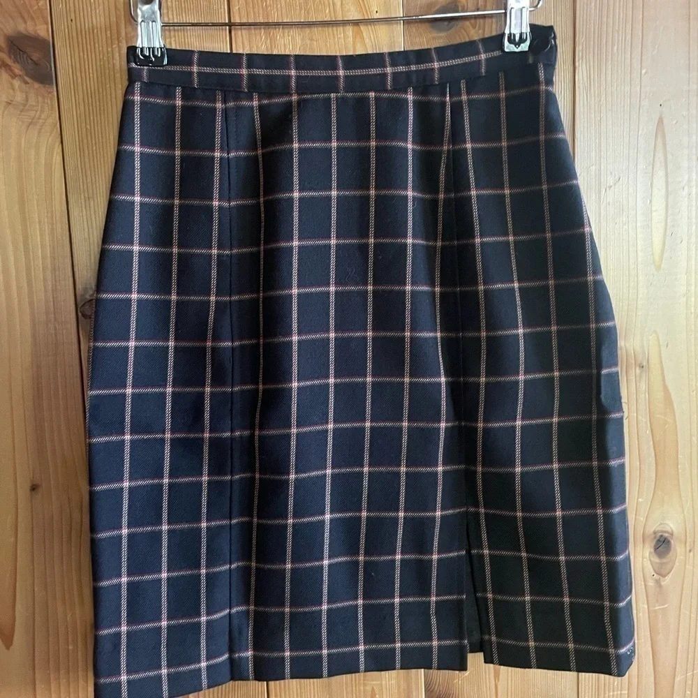 90's Vintage Wool Window Pane Plaid Power Mini Skirt Suit